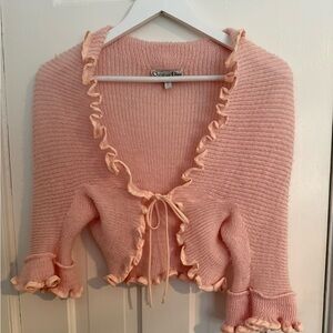 Vintage Christian Dior Pink Ruffle Trim Bed Jacket